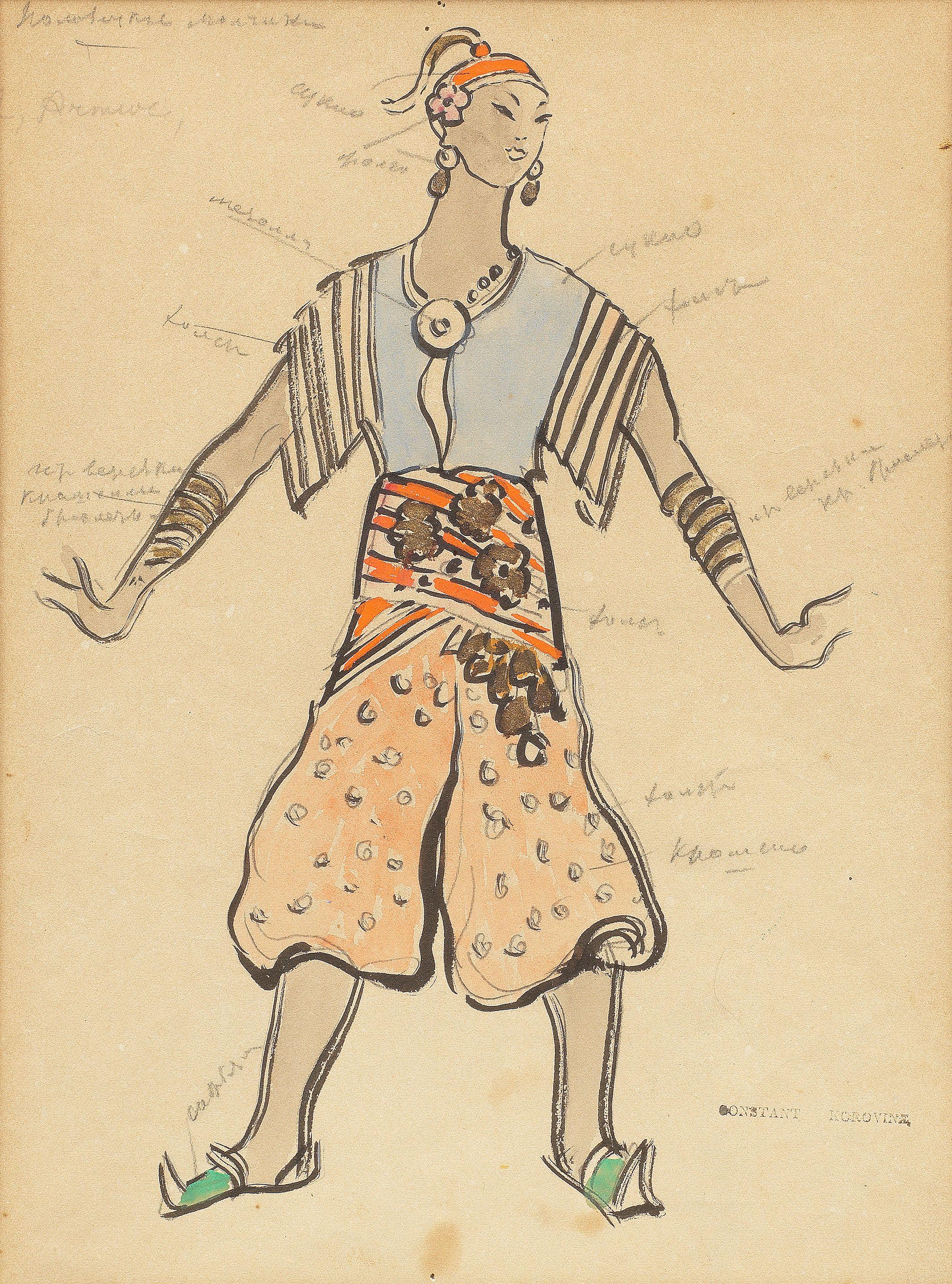 Konstantin Alexeevich Korovin - Costume design for Prince Igor: the Polovtsian dancers, 1928