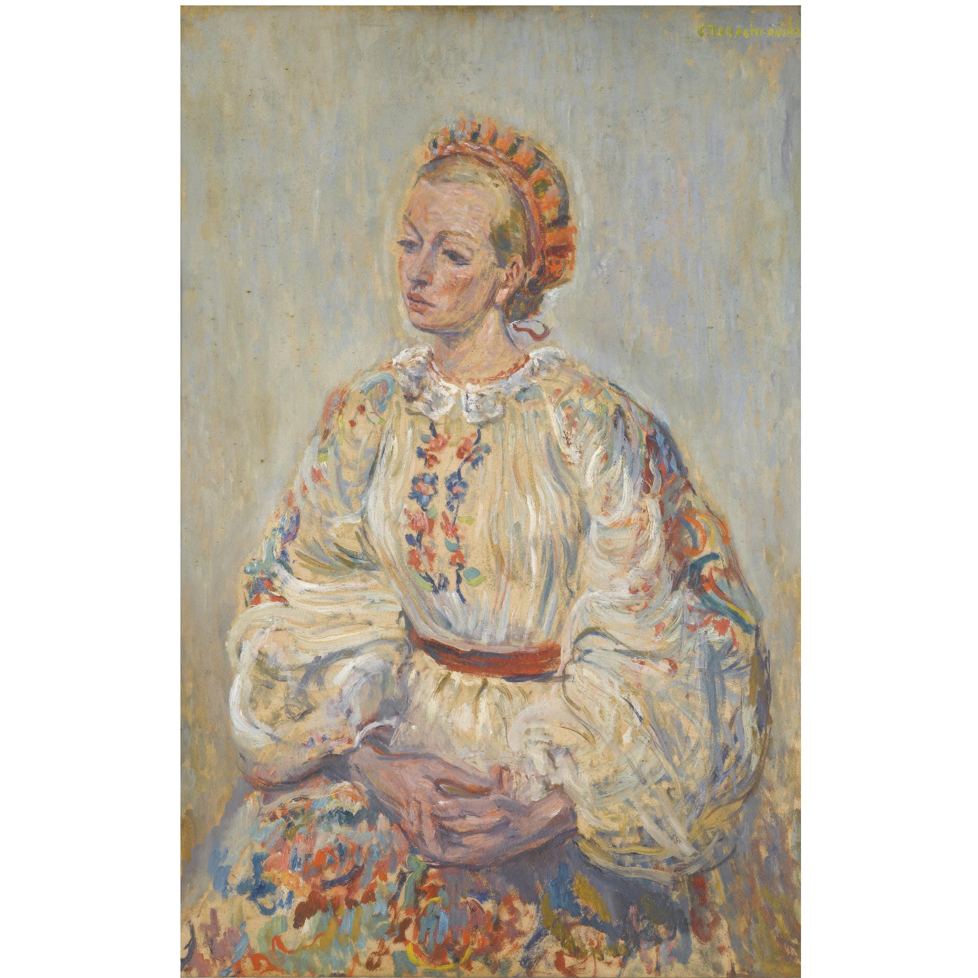 Konstantin Andreevich Tereshkovich - Portrait Of The Artist\'S Wife In Traditional Dress