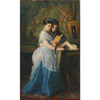 Konstantin Egorovich Makovsky - Two Ladies Looking At Prints