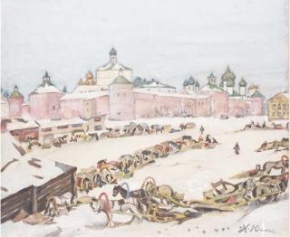Konstantin Fedorovich Iuon - Winter market by the Kremlin
