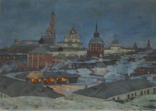Konstantin Fedorovich Yuon - The Trinity And St Sergius Monastery By Moonlight