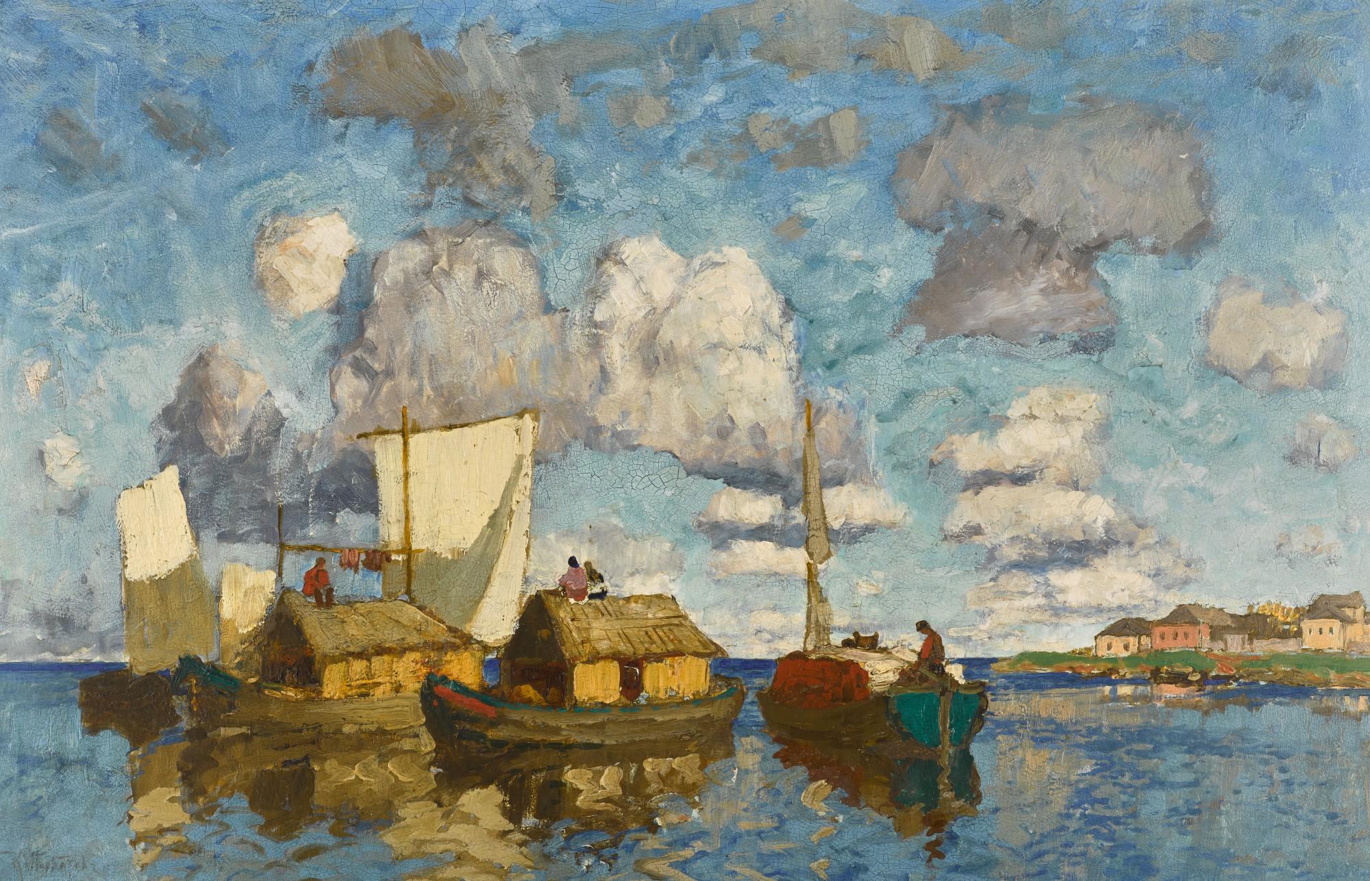 Konstantin Ivanovich Gorbatov - Barges by the Riverbank