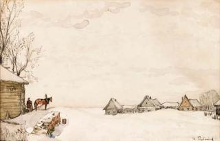 Konstantin Ivanovich Gorbatov - View of a Russian Village in Winter