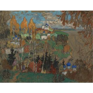 Konstantin Ivanovich Gorbatov - Village With Two Figures