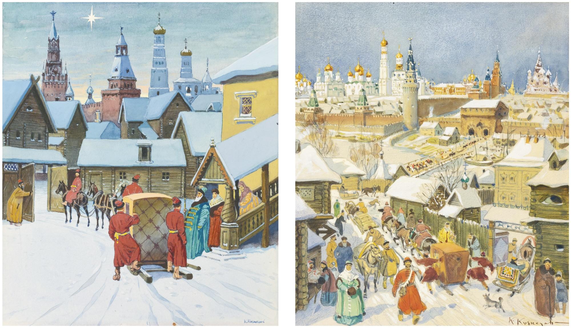 Konstantin Konstantinovich Kuznetsov - Night Views Of The Kremlin: Two Works On Paper