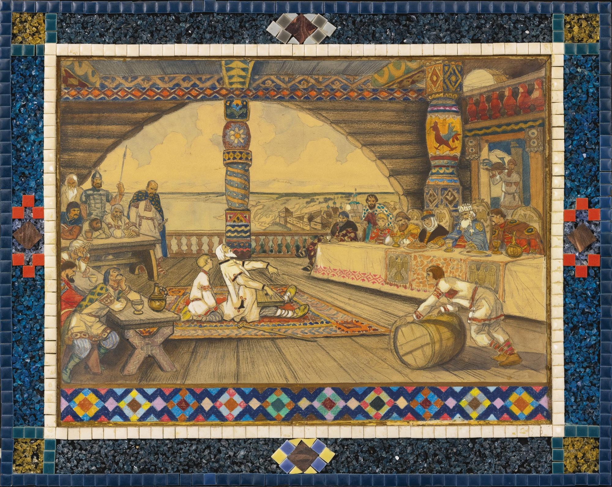 Konstantin Konstantinovich Kuznetsov - Old Storyteller At The Boyar Feast And The Boyars And The Beggar: Two Works On Paper