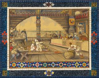 Konstantin Konstantinovich Kuznetsov - Old Storyteller At The Boyar Feast And The Boyars And The Beggar: Two Works On Paper