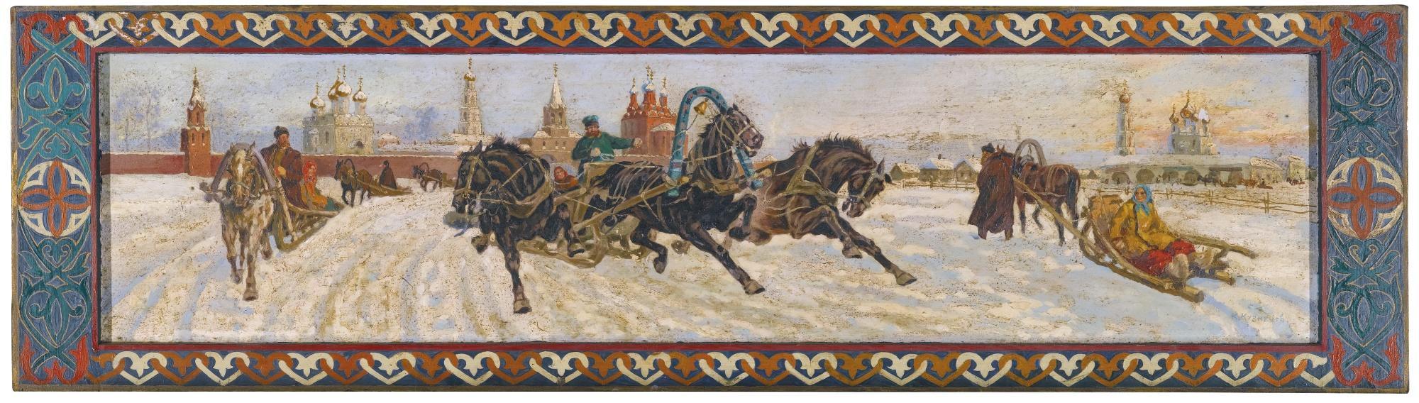 Konstantin Konstantinovich Kuznetsov - Troika And Sleds Outside The Kremlin Gates