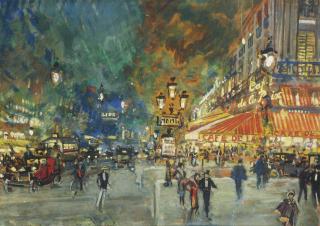 Konstantin Korovin - Place de l\'Opera with Café de la Paix at night, Paris