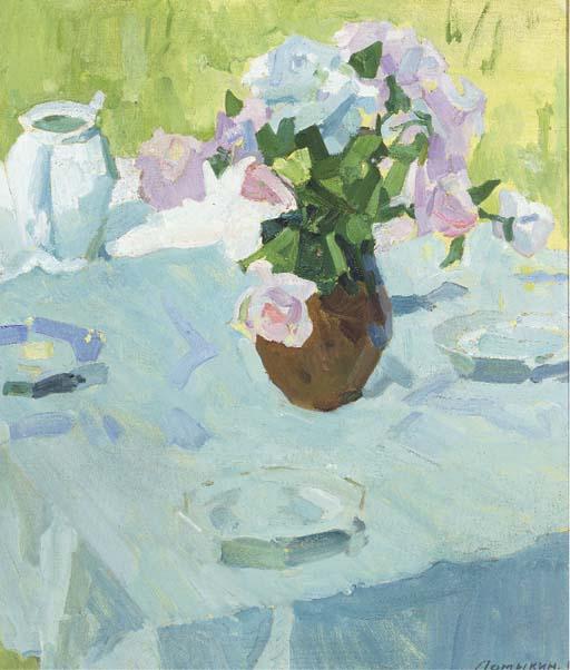 Konstantin Matveevich Lomykin - Still Life of Flowers On A Table