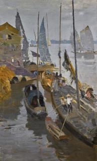 Konstantin Mefodievich Maksimov - Boats In The Port In China