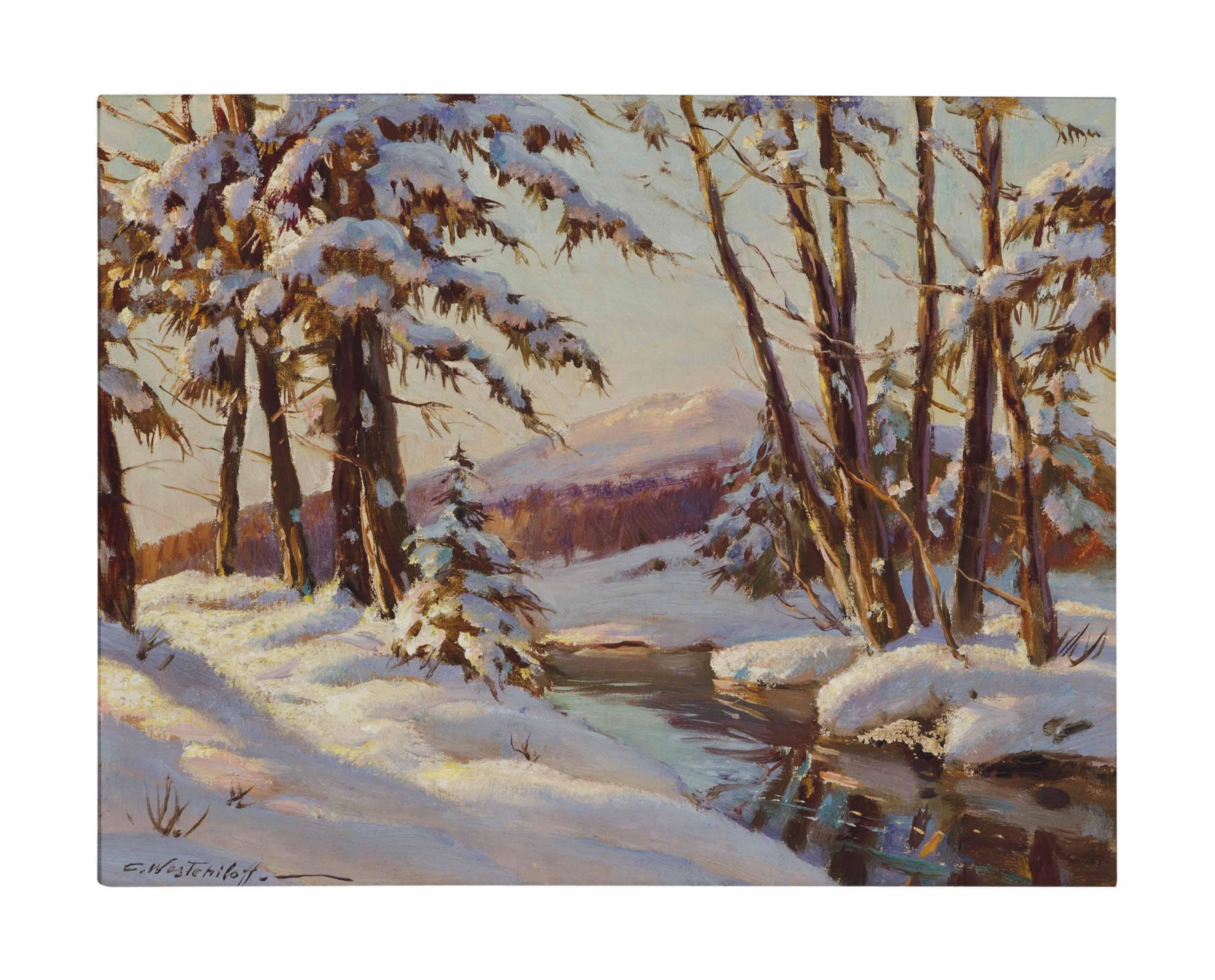 Konstantin Westchiloff - A Winter landscape; and a companion painting