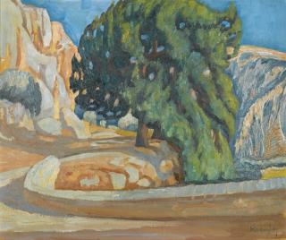Konstantinos Maleas - Greek courtyard With Tree