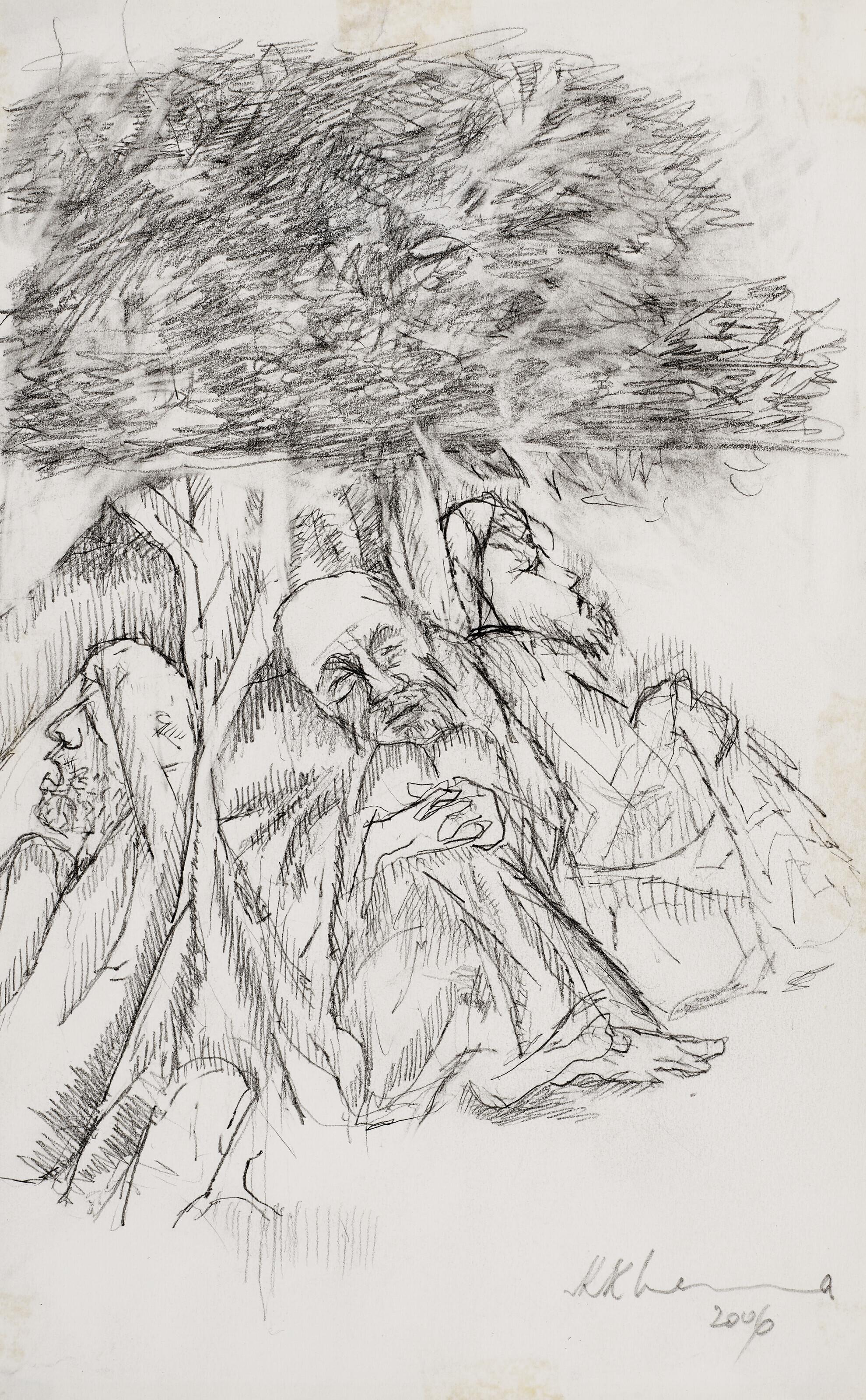 Krishen Khanna - Untitled (Men Under a Tree)