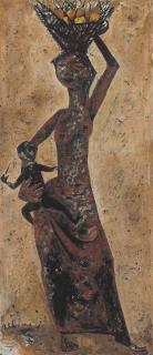 Krishen Khanna - Woman with a Basket of Fruit