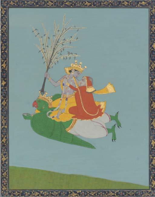Krishna And Radha Seated On Garuda