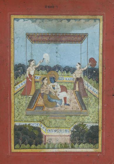 Krishna And Radha With Attendants