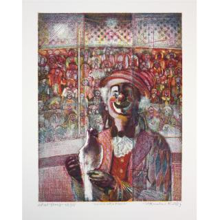 Krishna Reddy - Clown With Pigeon, 1985