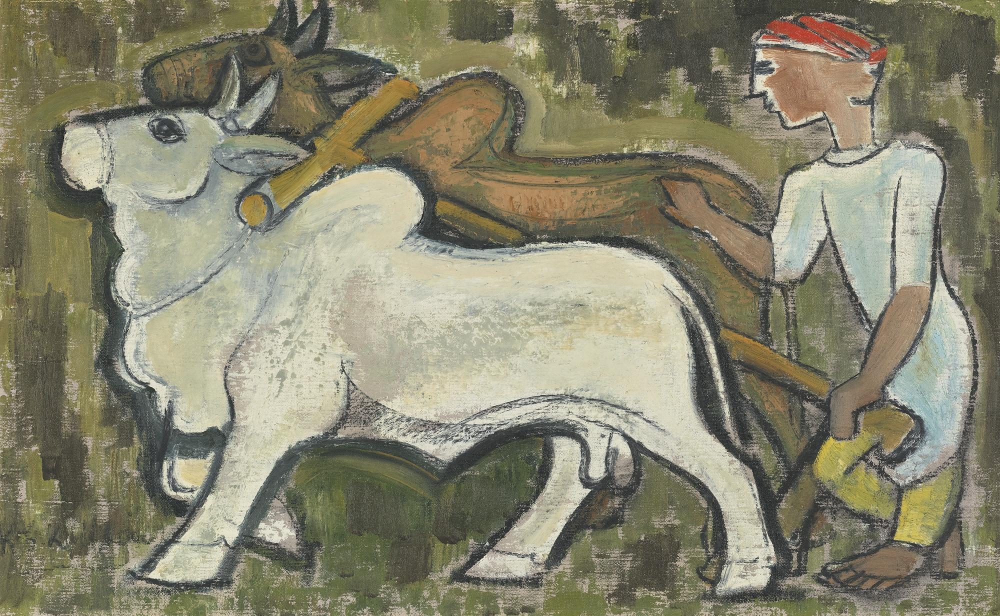 Krishna Shamrao Kulkarni - Untitled (Farmer Plowing)