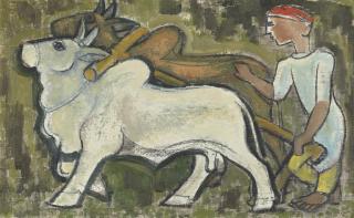 Krishna Shamrao Kulkarni - Untitled (Farmer Plowing)