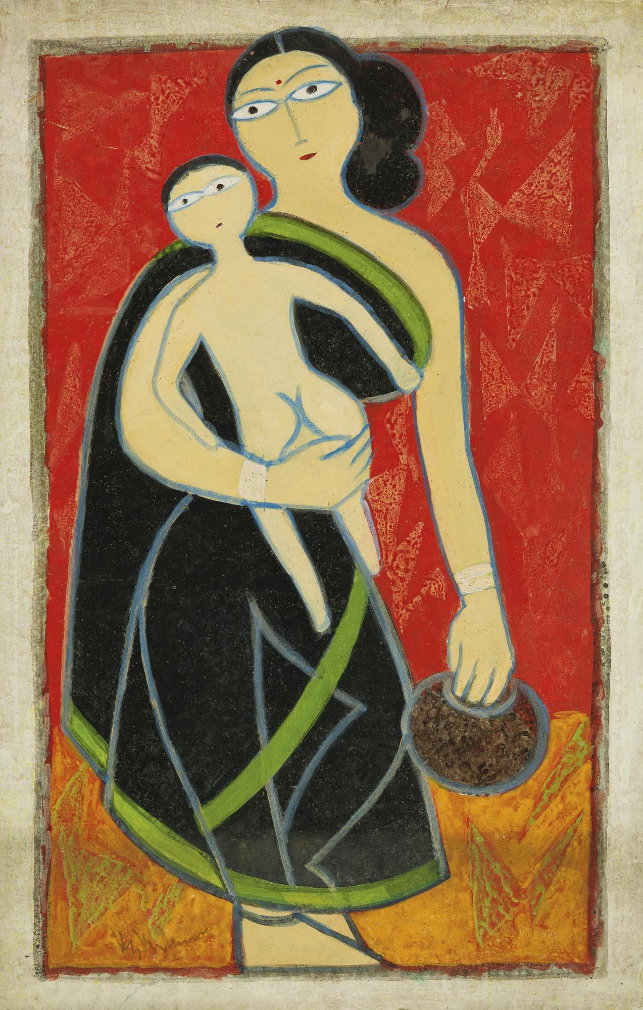 Krishna Shamrao Kulkarni - Untitled (Mother And Child)