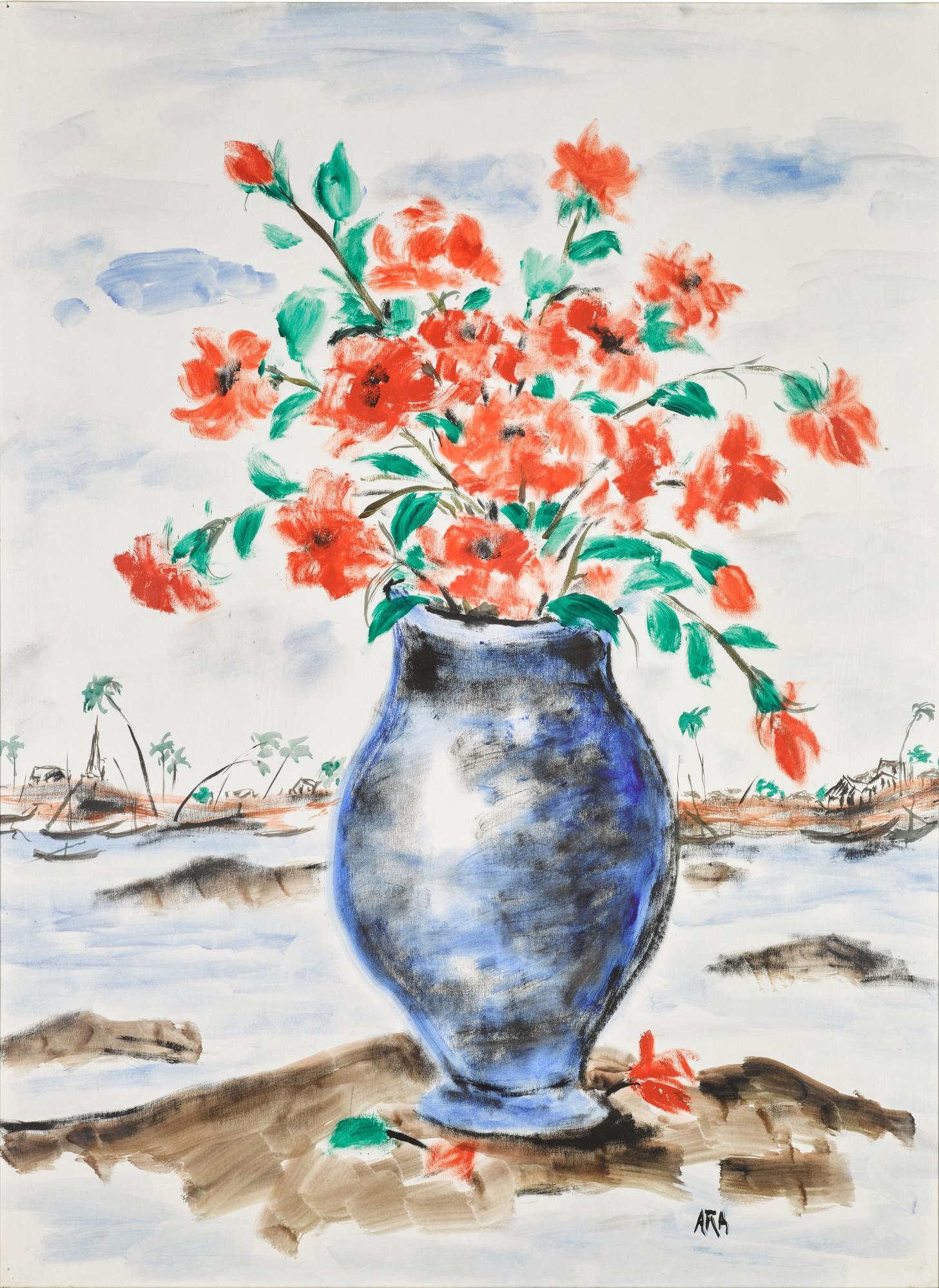 Krishnaji Howlaji Ara - Untitled (Flowers in a Seascape)