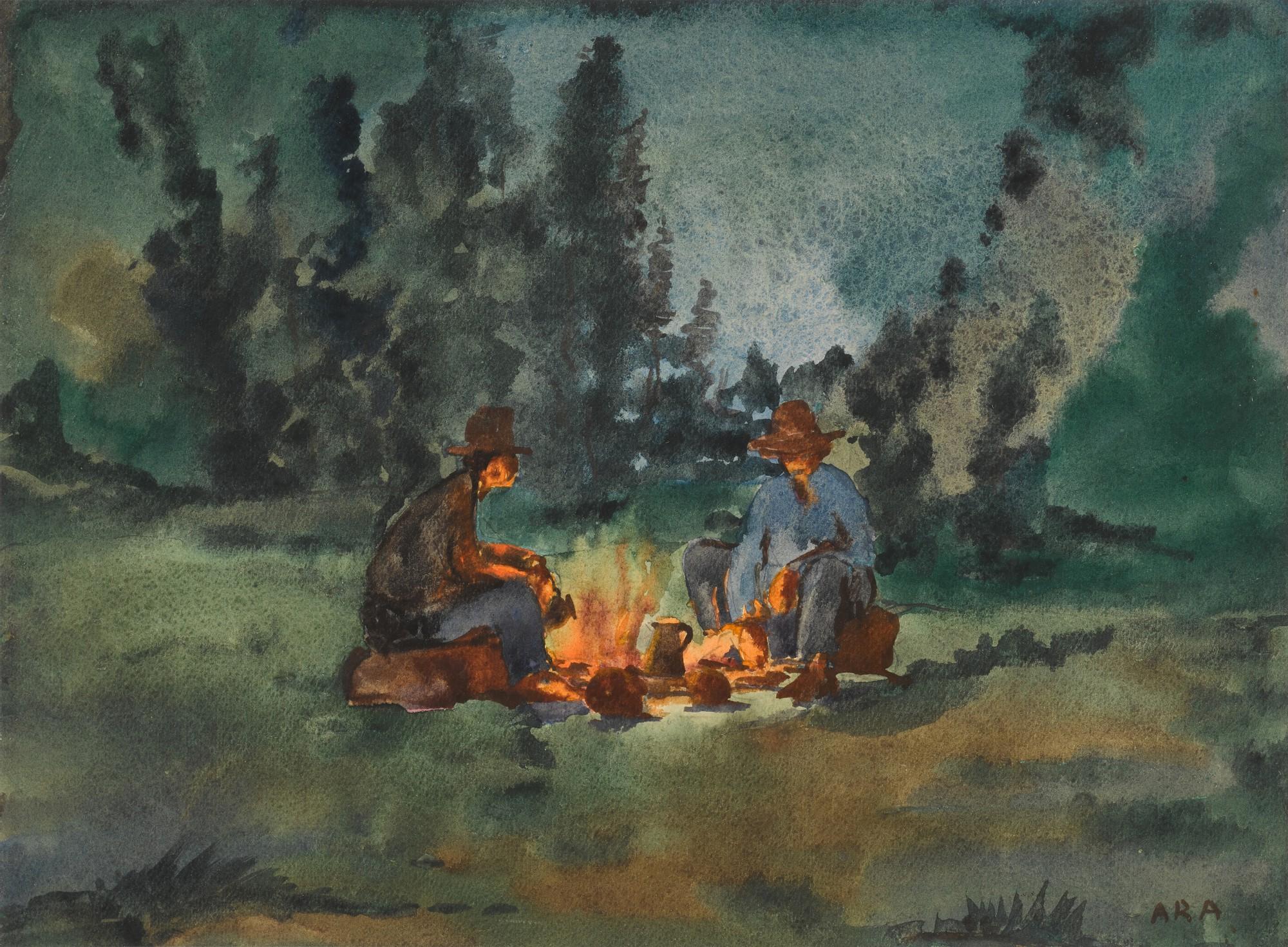 Krishnaji Howlaji Ara - Untitled (Men at Campfire)