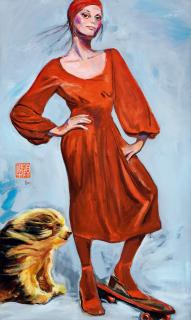 Ku Fu-Sheng - Young Lady In Red (Painted In 1995)