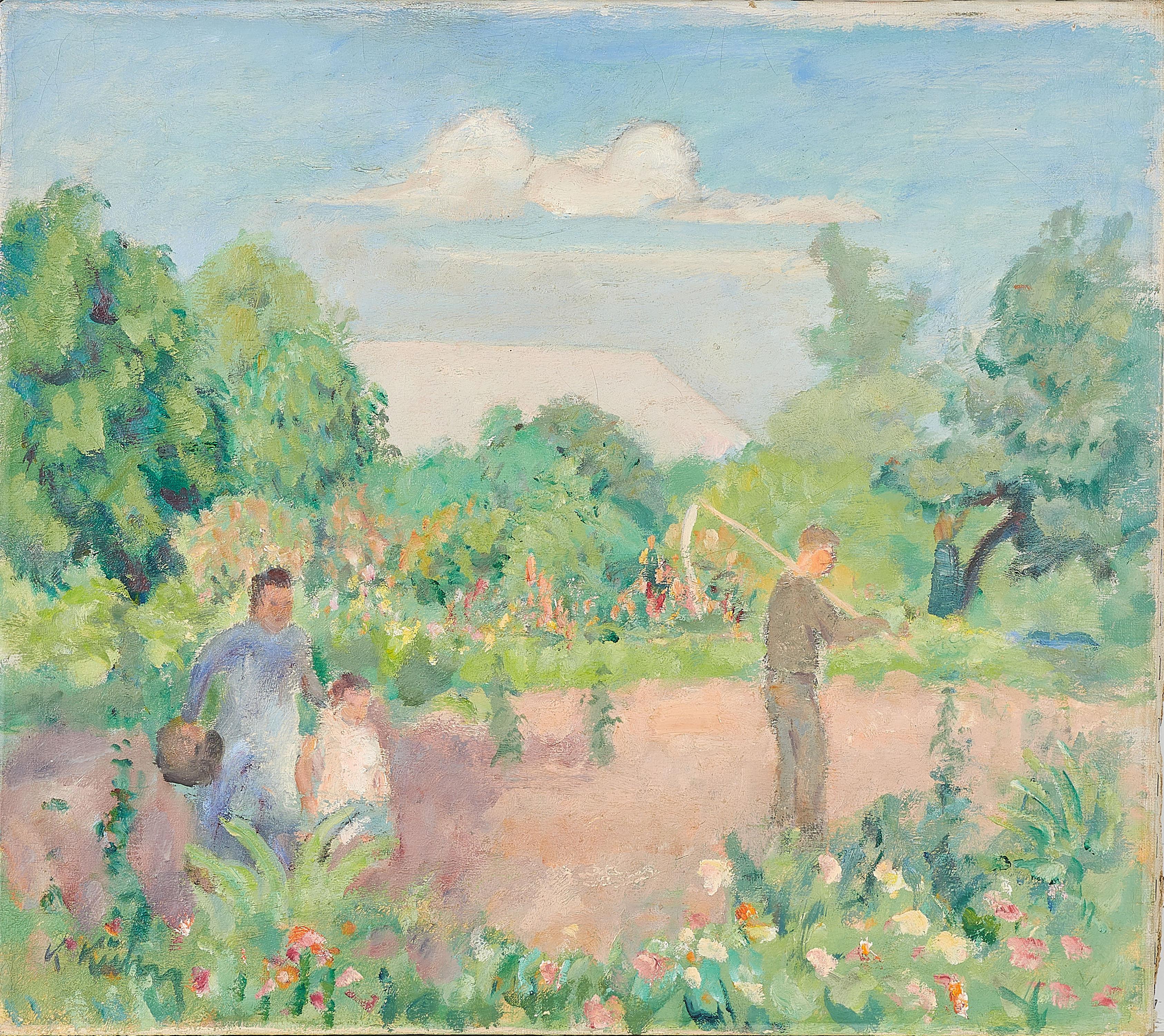 Kurt Kühn - Familie auf dem Feld hinter dem Bauerngarten.