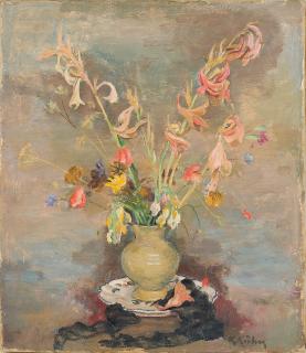 Kurt Kühn - Stillleben mit Sommerblumen in einer Vase.