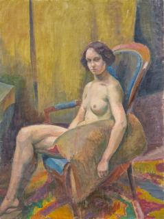 Kurt Kühn - Weiblicher Akt im Sessel sitzend.