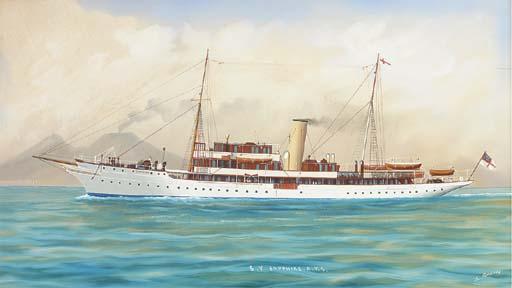 L. Papaluca - The Royal Yacht Squadron\'S Steam Yacht Sapphire Cruising In The Mediterranean Off Naples