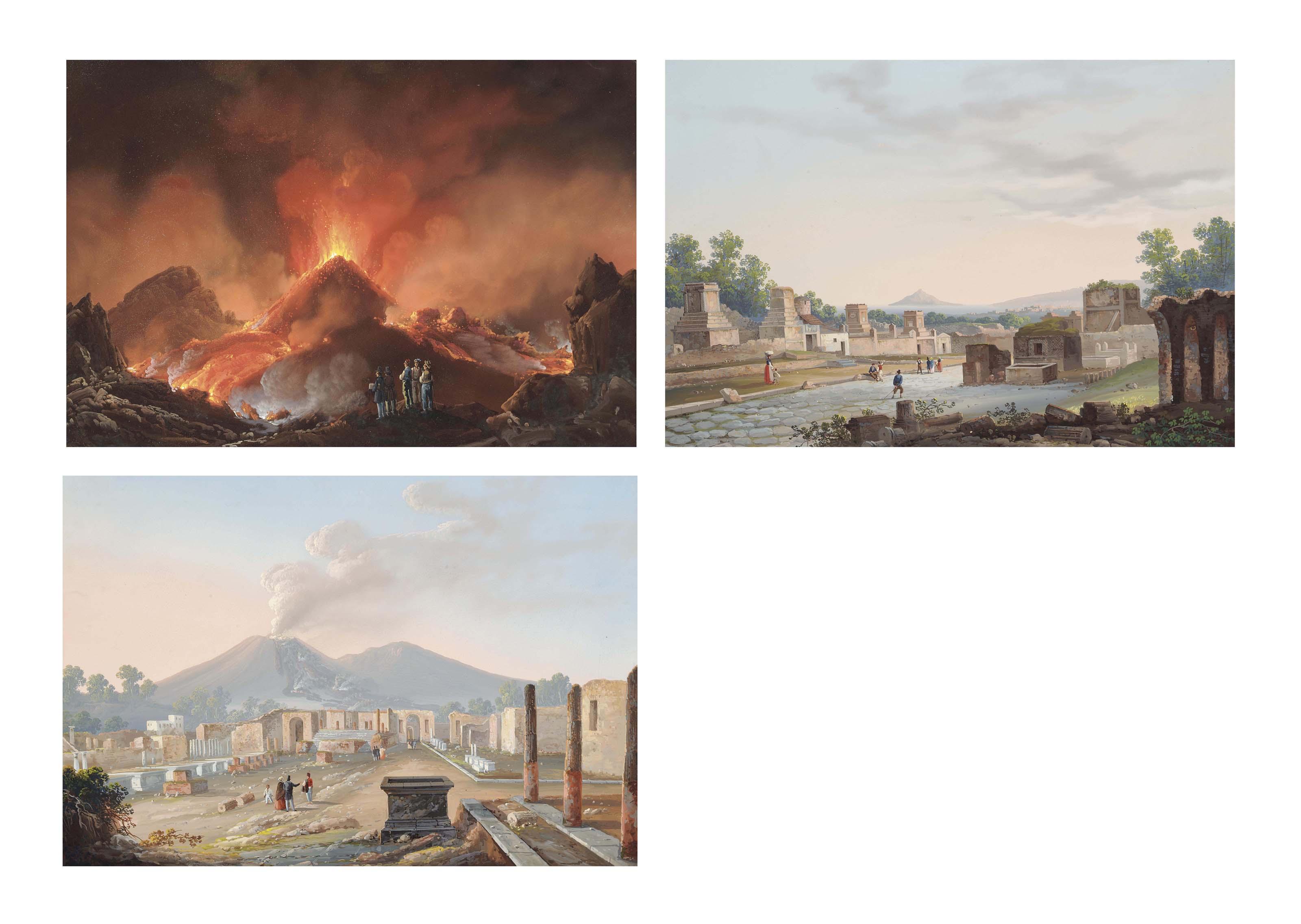 La Pira - Strada De Sepolcri A Pompeii; Tempio Di Giove Con Eruzione; And Cratere Del 1850