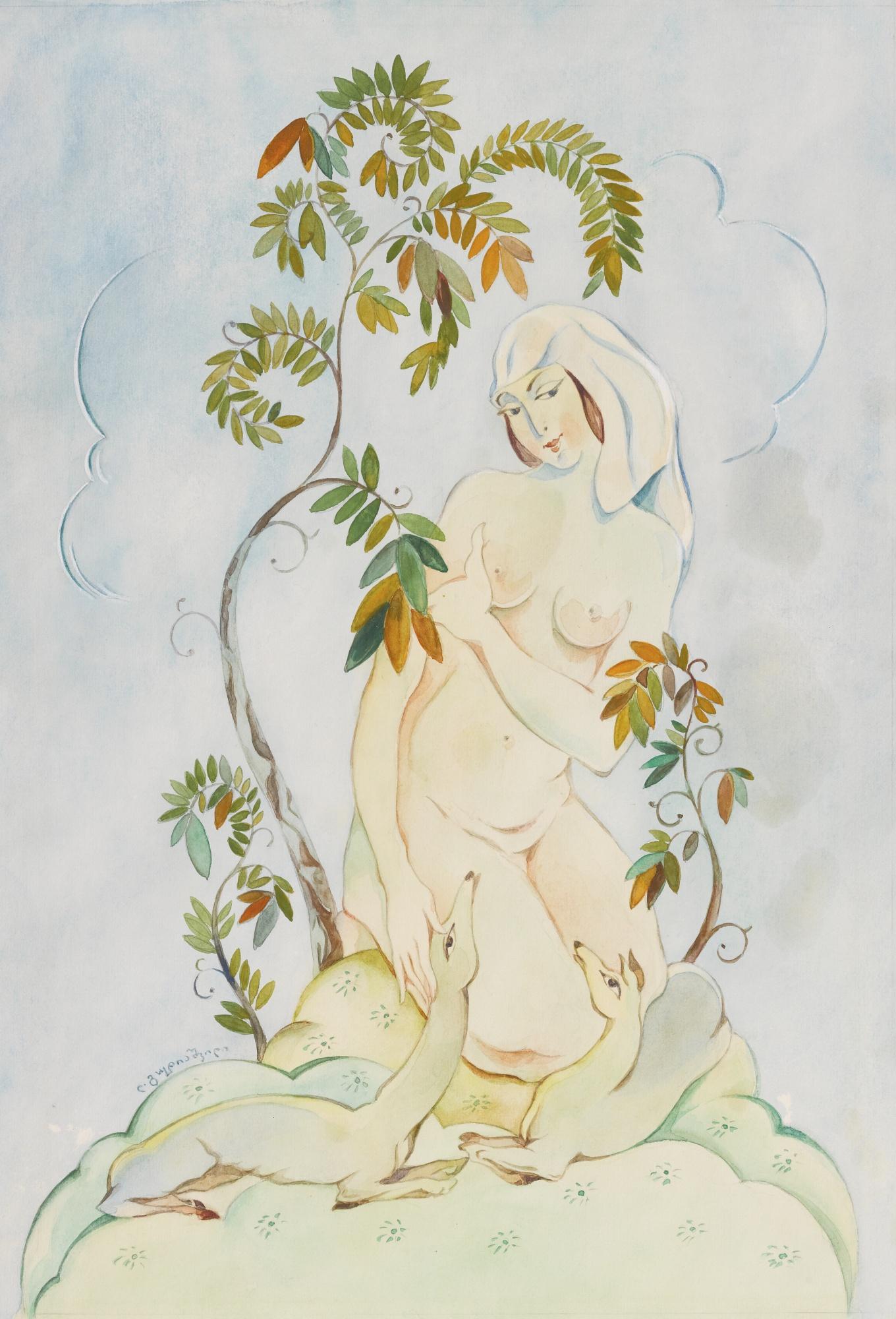 Lado Gudiashvili - Nude With Fawns
