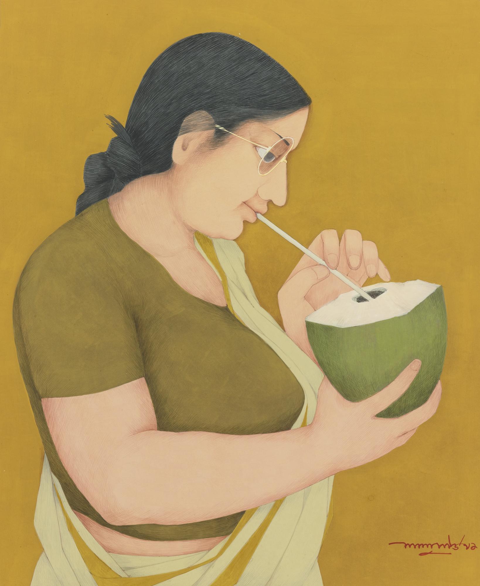 Lalu Prasad Shaw - Untitled (Woman Drinking From A Coconut)