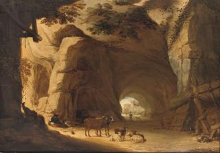 Lambert Doomer - Herdsmen and their cattle resting in a grotto