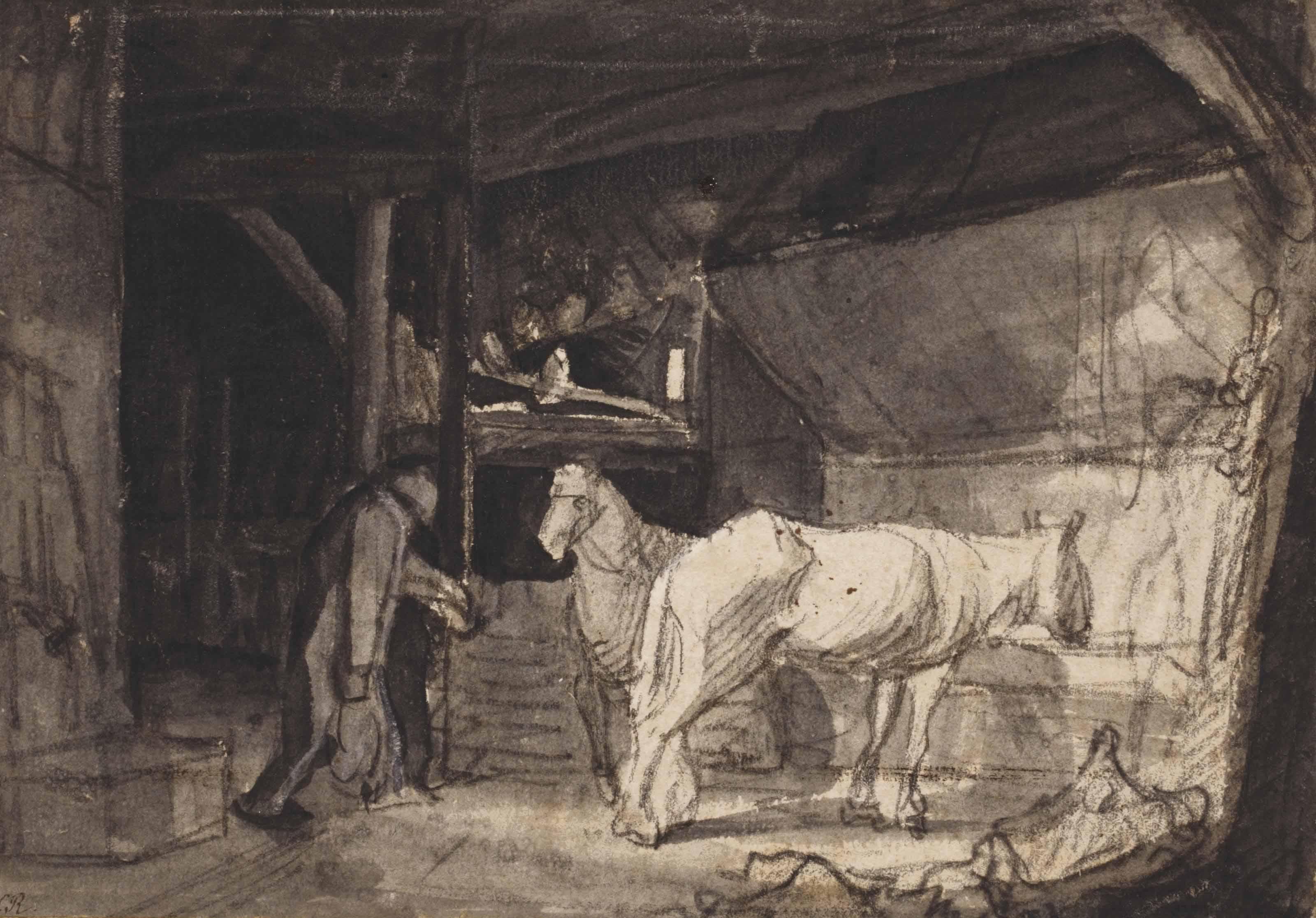 Lambert Doomer - Horses In A Stable