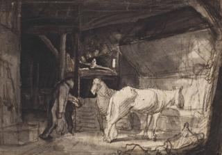 Lambert Doomer - Horses In A Stable