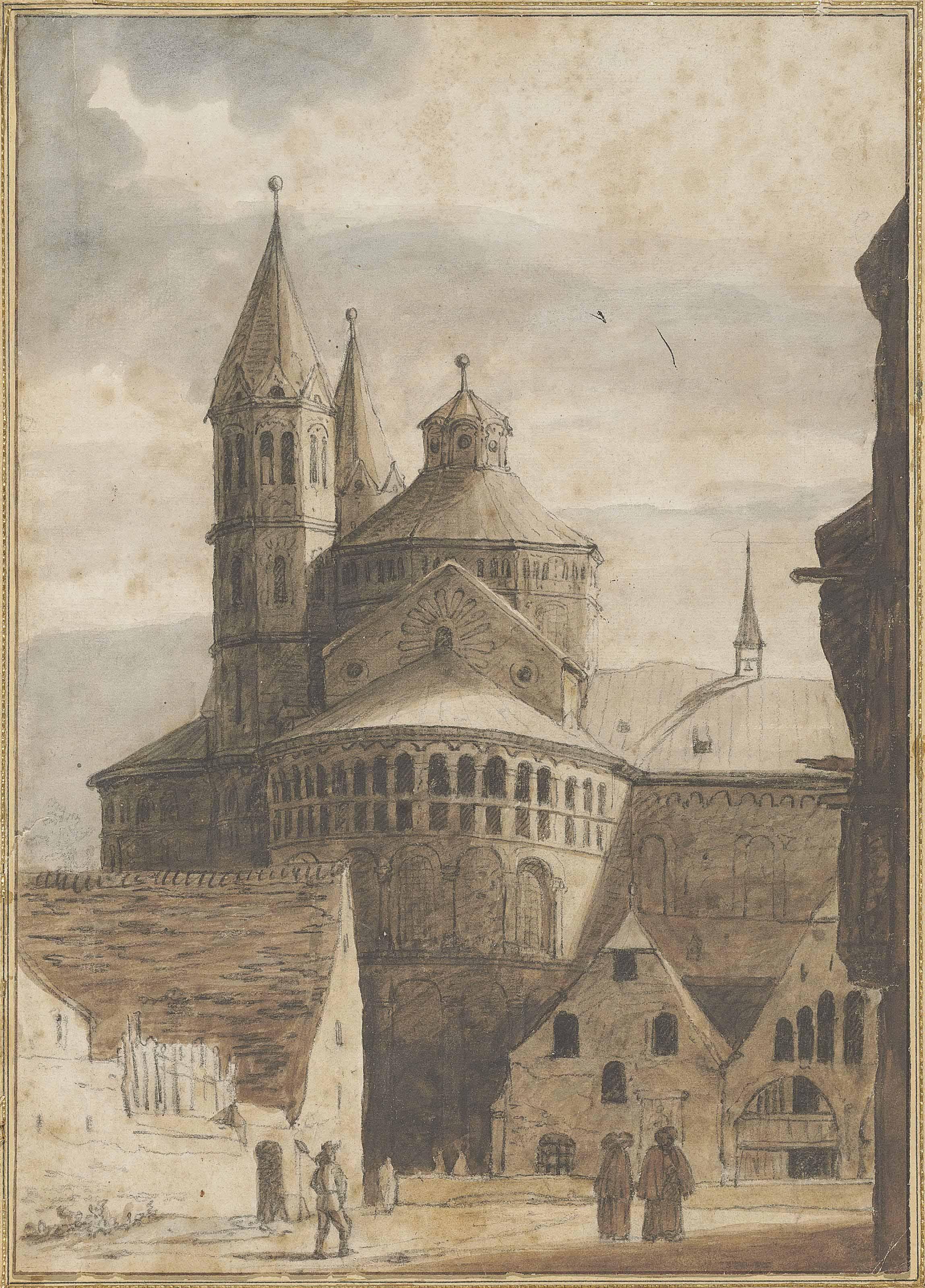 Lambert Doomer - The Sankt Aposteln Basilica, Cologne, Seen From The North (Recto); A Partial Study Of The Same (Verso)