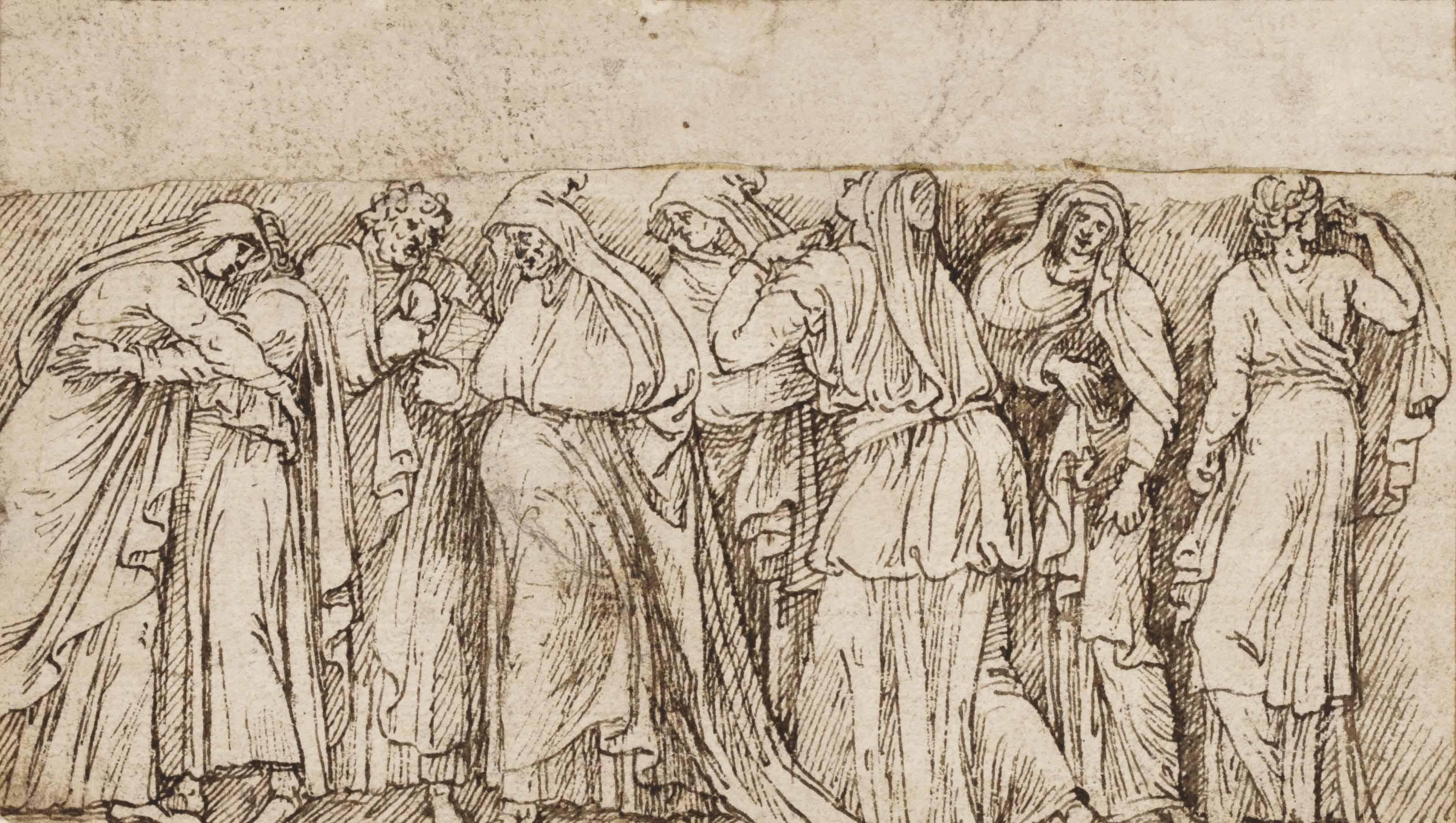 Lambert Lombard - Design For A Relief, Possibly Showing Anne And Joachim At The Golden Gate