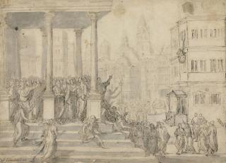 Lambert Lombard - The Poet Virgil Suspended In A Basket