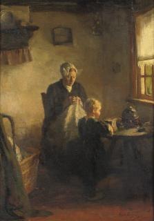Lammert van der Tonge - Mother and child in a Dutch interior