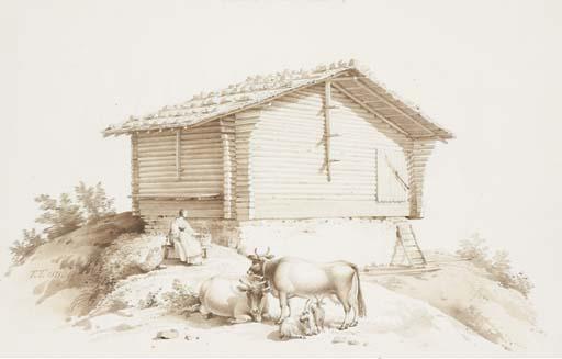 Lancelot-Théodore Turpin De Crissé - Un châlet du canton de Berne avec une fermière, des vaches et des chèvres au premier plan