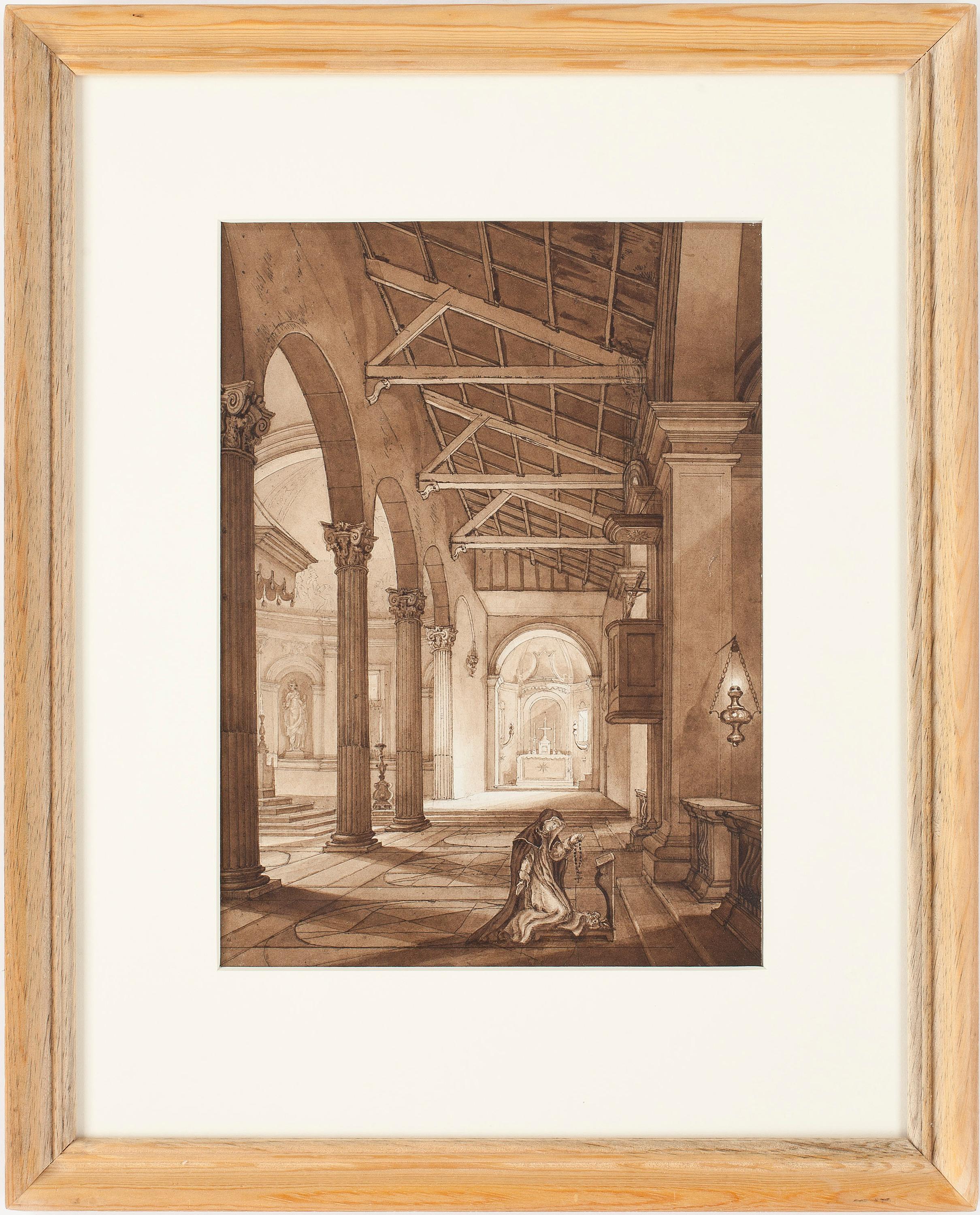 Lars Jacob von Röök - Interiör av det högra sidoskeppet i Santa Sabina Basilikan i RomInskriberad ´L´Eglise de Sta Sabina sur le mont Aventin´