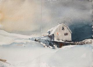 Lars Lerin - Winter landscape with house