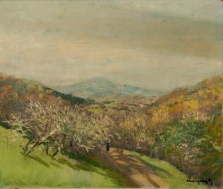 Lásló Báró Mednyanszky - Blick auf einen Obstgarten in bergiger Landschaft.