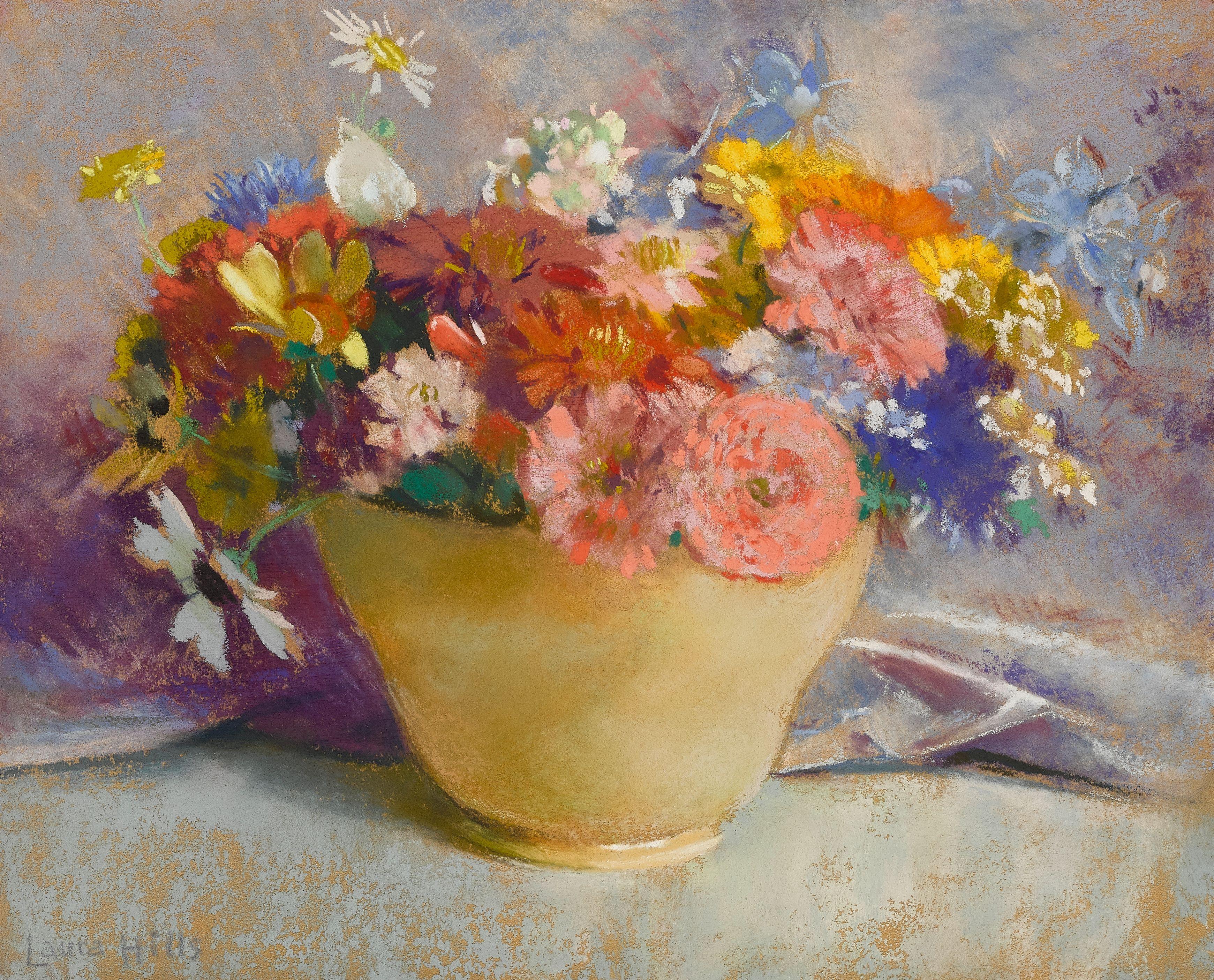 Laura Coombs Hills - Mixed Flowers in a Yellow Vase