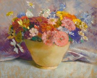 Laura Coombs Hills - Mixed Flowers in a Yellow Vase