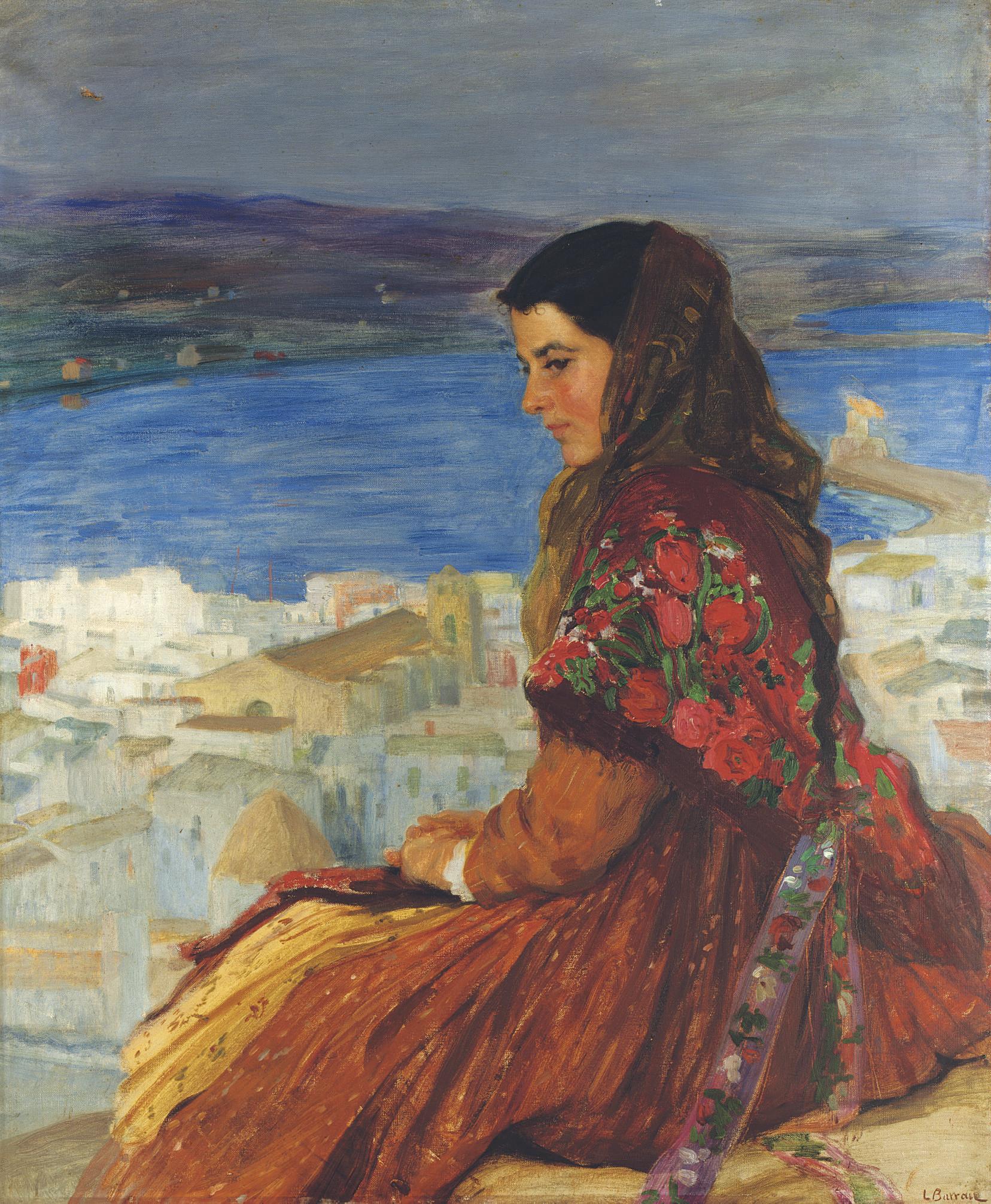 Laureano Barrau-Buñol - Figura femenina con las Islas Baleares al fondo: An island girl
