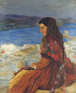 Laureano Barrau-Buñol - Figura femenina con las Islas Baleares al fondo: An island girl
